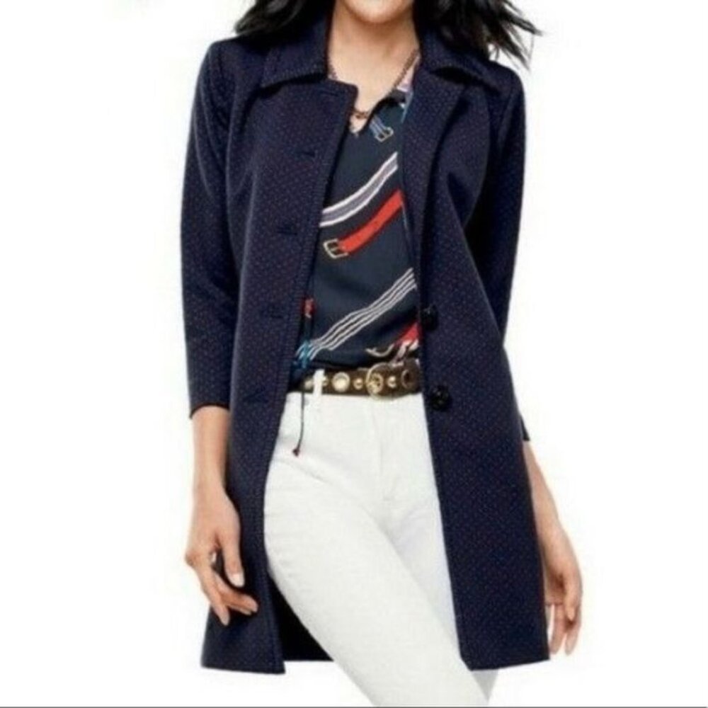 Cabi S Navy Blue Print Car Carriage Coat Jacket Spring Preppy Twee Academia 5658
